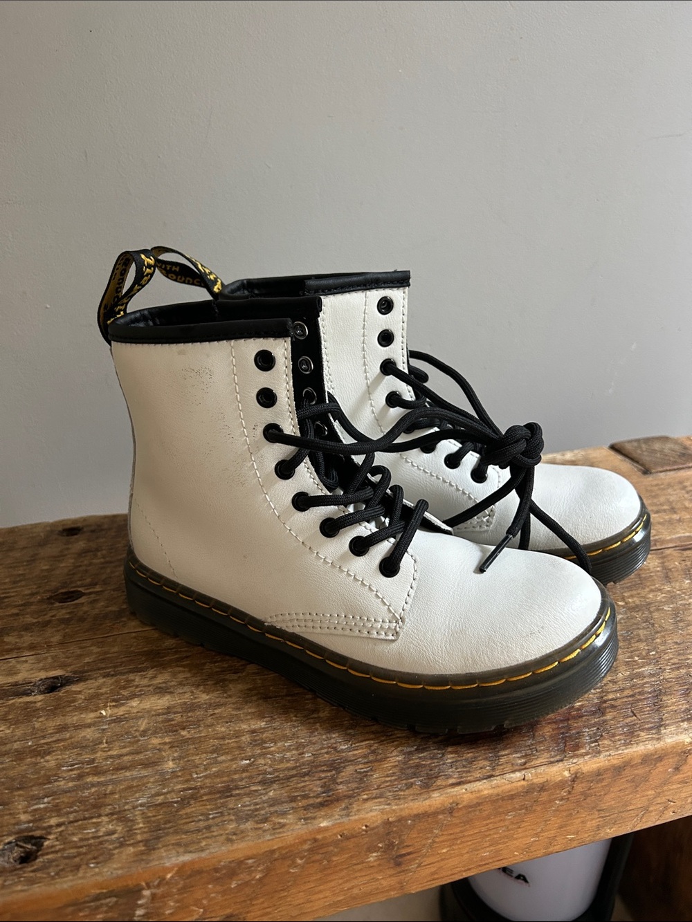 Dr. Martens White and Black Kids Lace-Up Combat Boots